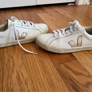 Veja White and Gold Sneakers